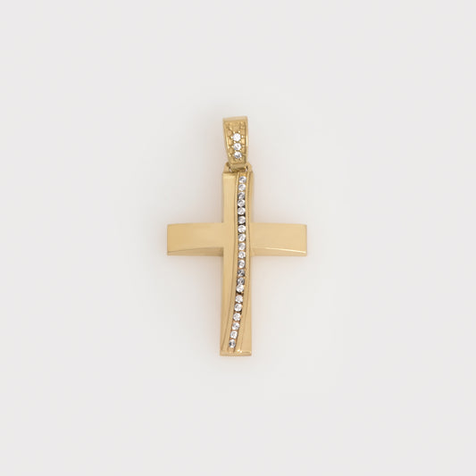 Elegant Gold Cross with Flowing CZ Line