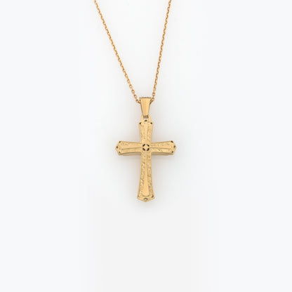 Yellow Gold 9k Cross Pendant with White Zirconia - Star Center Design