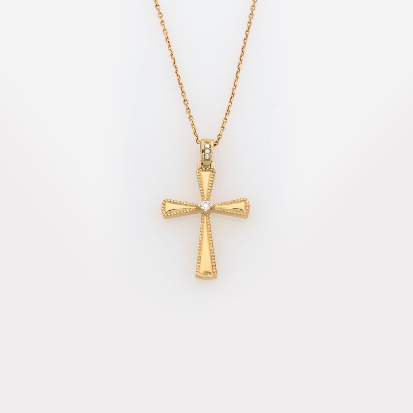 Yellow Gold Milgrain Cross Pendant with White CZ