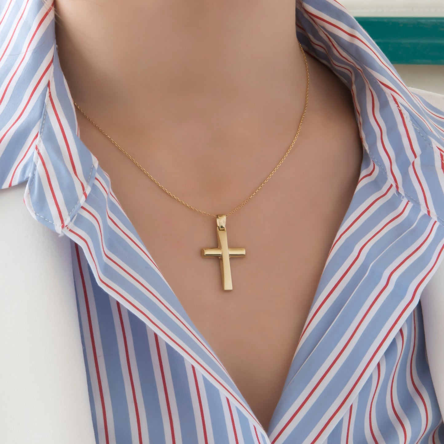 Yellow Gold Sleek Minimalist Cross Pendant