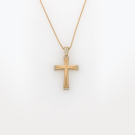 Yellow Gold 9k Cross Pendant with White Cubic Zirconia - Dual Finish