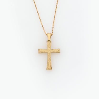 Yellow Gold 9k Cross Pendant with White Cubic Zirconia - Dual Finish