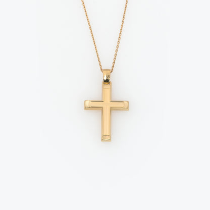 Yellow Gold 9K Double Sided Cross Pendant with Dual Finish & Baptism Engravin