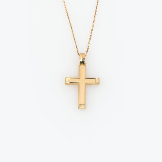 Yellow Gold 9K Double Sided Cross Pendant with Dual Finish & Baptism Engravin