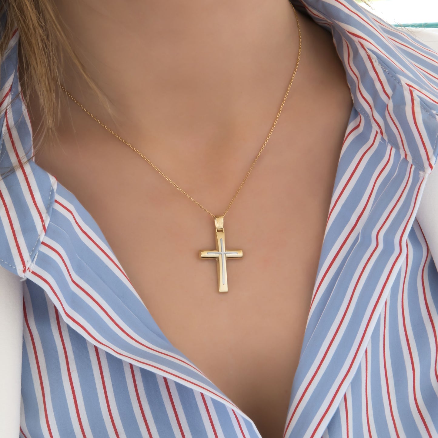 Yellow Gold 9K Double Sided Cross Pendant & Baptism Engravin