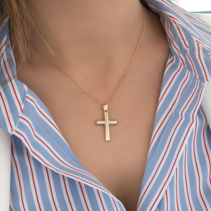 Yellow Gold 9K Double Sided Cross Pendant & Baptism Engravin