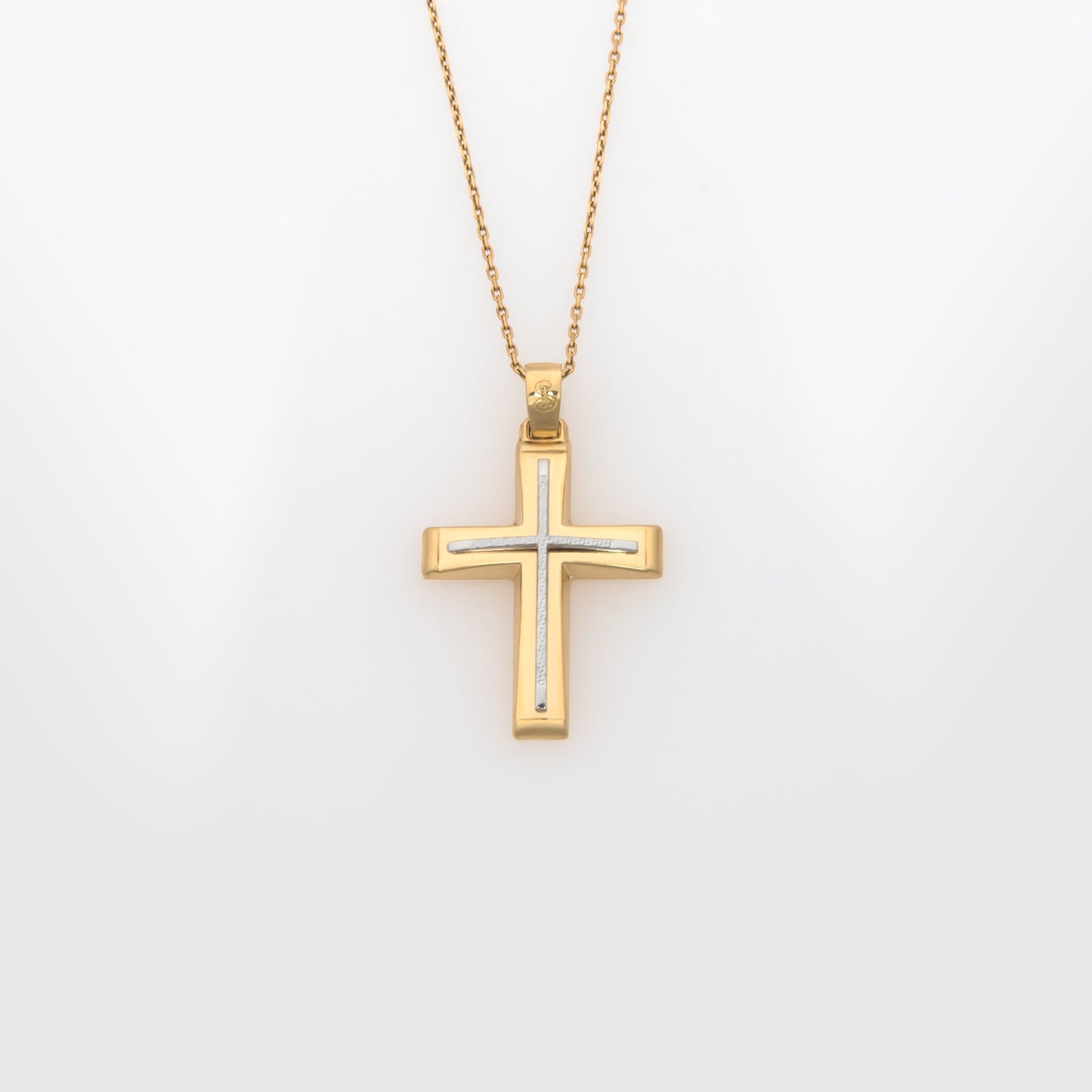 Yellow Gold 9K Two-Tone Cross Pendant with White Gold Textured Center