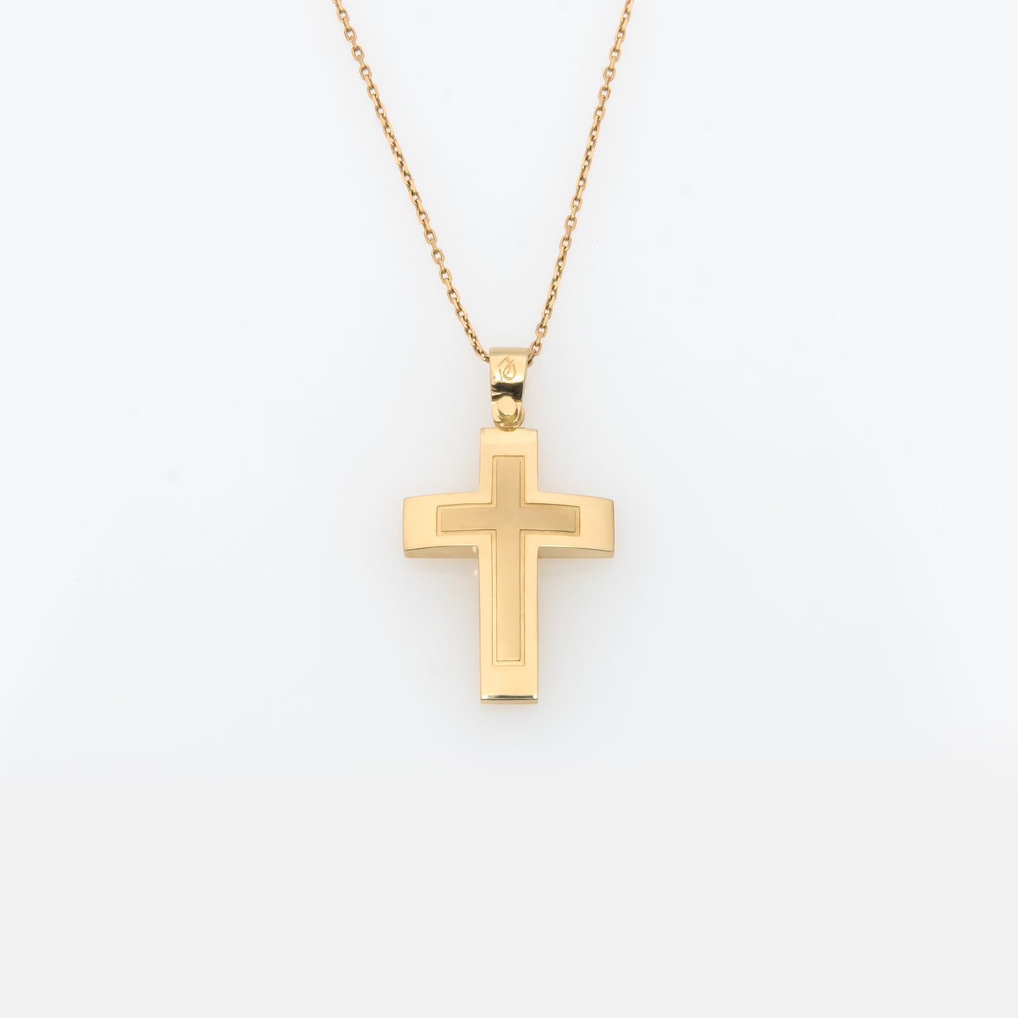 Yellow Gold 14K Curved Cross Pendant Polished & Matte Finish