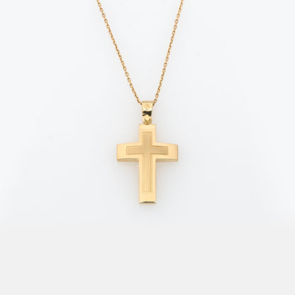 Yellow Gold 14K Curved Cross Pendant Polished & Matte Finish