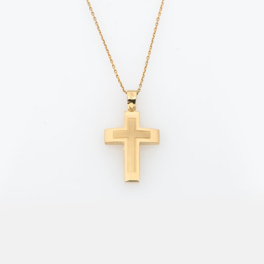 Yellow Gold 14K Curved Cross Pendant Polished & Matte Finish