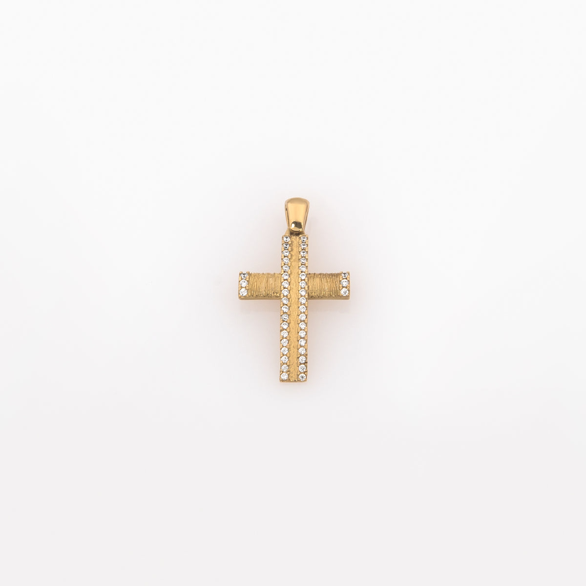 Solid Yellow Gold Reversible Cross Pendant – Two-Sided CZ & Matte Design