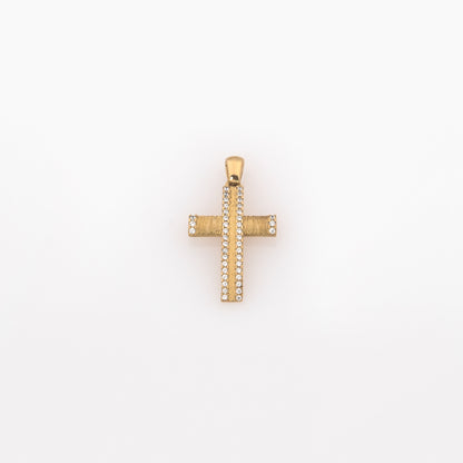 Solid Yellow Gold Reversible Cross Pendant – Two-Sided CZ & Matte Design