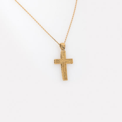 Solid Yellow Gold Reversible Cross Pendant – Two-Sided CZ & Matte Design