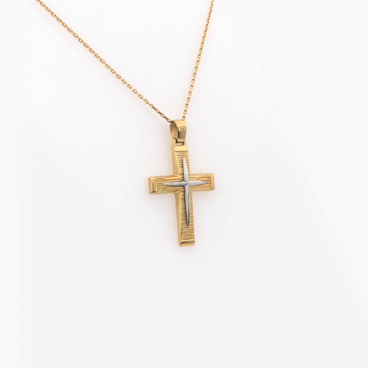 Two-Tone Matte Textured Cross Pendant