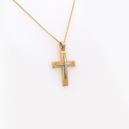 Two-Tone Matte Textured Cross Pendant