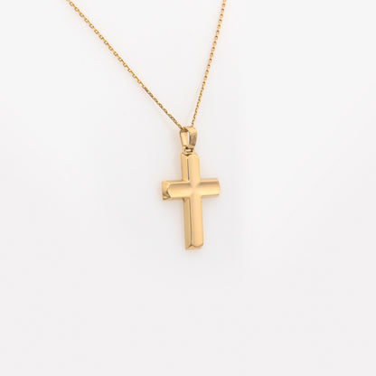 Solid Gold Faceted Cross Pendant with Polished Finish