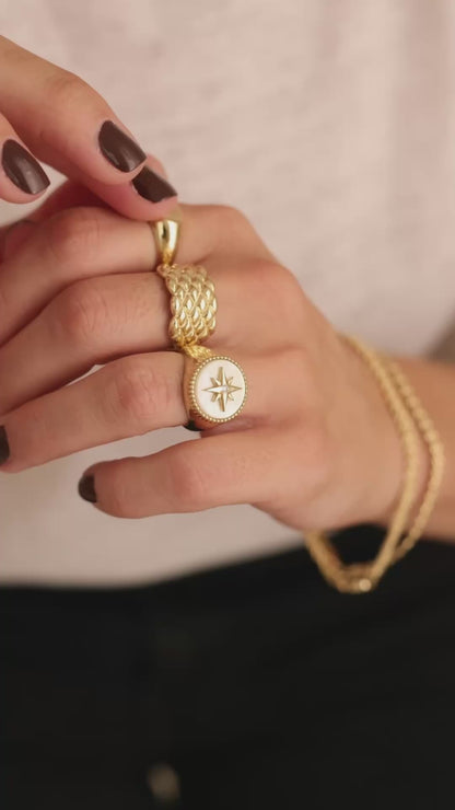 Diamond North Star Signet Ring