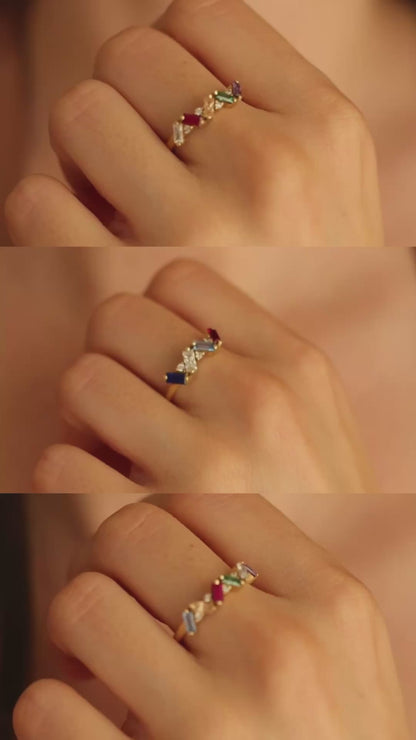 6 Birthstone Baguette Cluster Ring